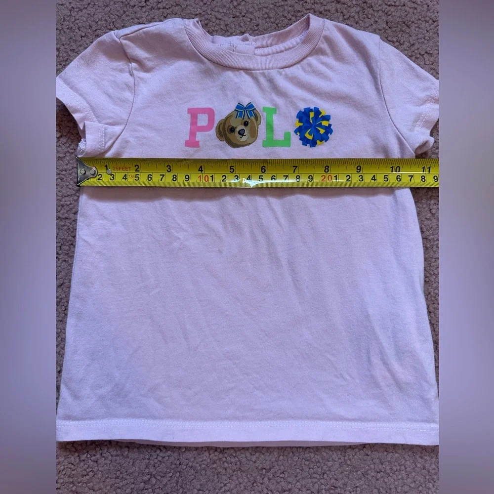 Ralph Lauren 18 Month Girl’s Shirt Polo Logo With Bear Pale Pink 3 Buttons Back